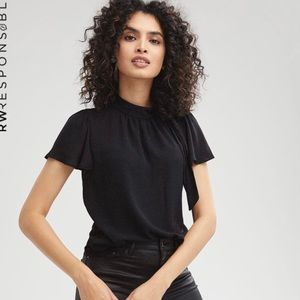 RW&Co. Flutter Sleeve Mixed Media T shirt